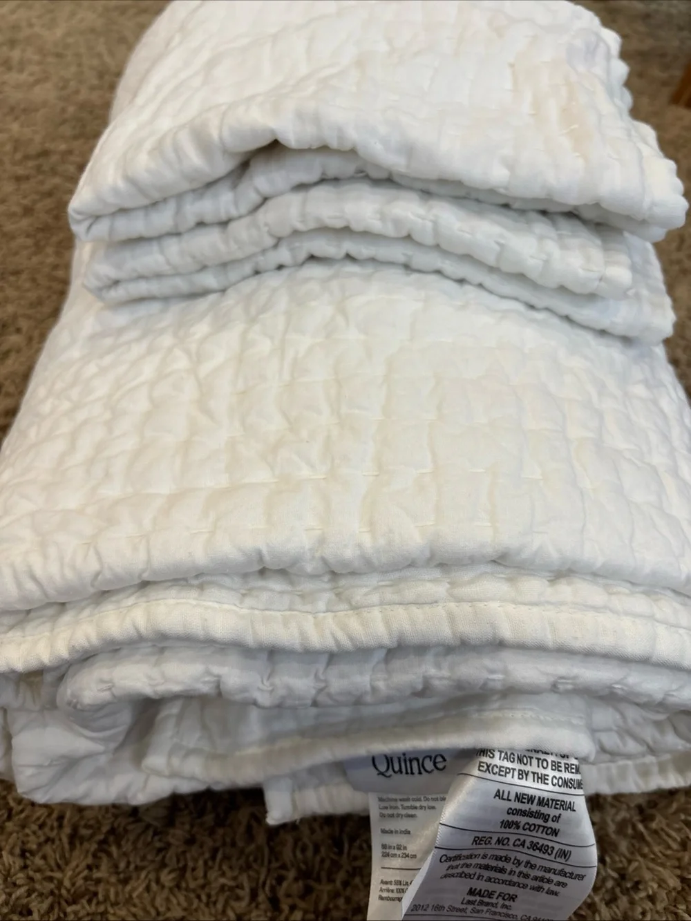 Quince European Linen Cotton Stitch Quilt Set Full/Queen White